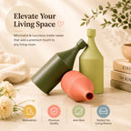 Three colorful vases on a surface with text describing their features and benefits.