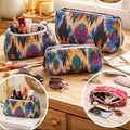 Dark Blue Line Pattern Handmade Cotton Pouch Set of 3