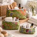 Bluish Green Flower Print Handmade Cotton Pouch Set of 3
