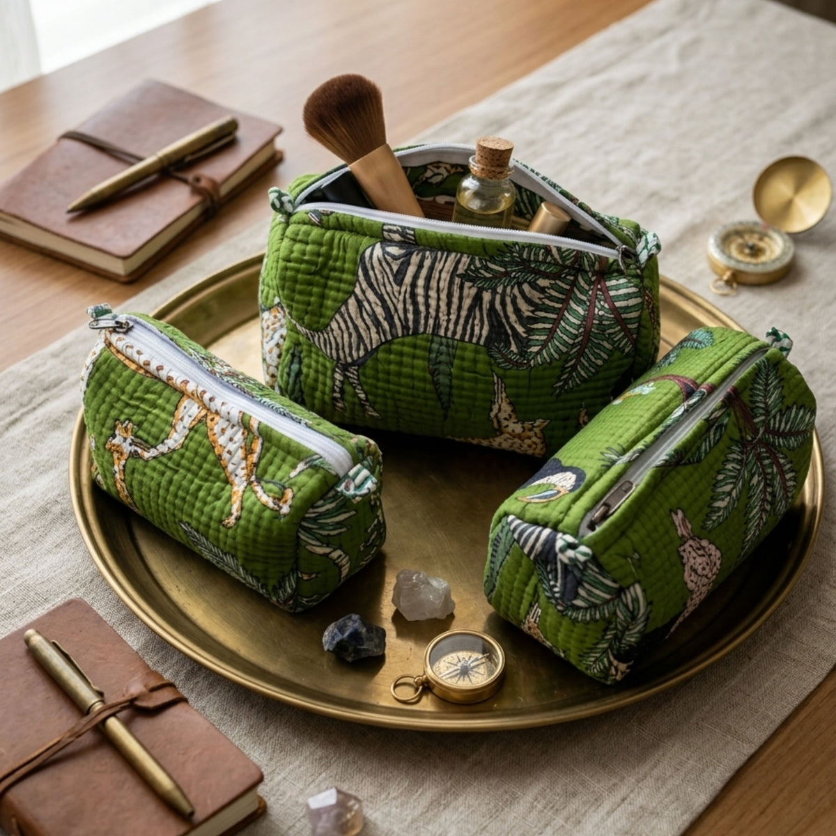 Zebra Print Handmade Cotton Pouch Set of 3