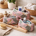 Pink Tropical Print Handmade Cotton Pouch Set of 3