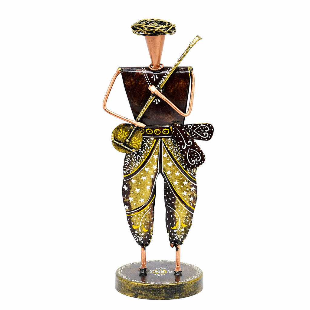 Handcrafted Rajasthani metal musician figurine for home decor, traditional Indian handicraft showpiece for living room decoration