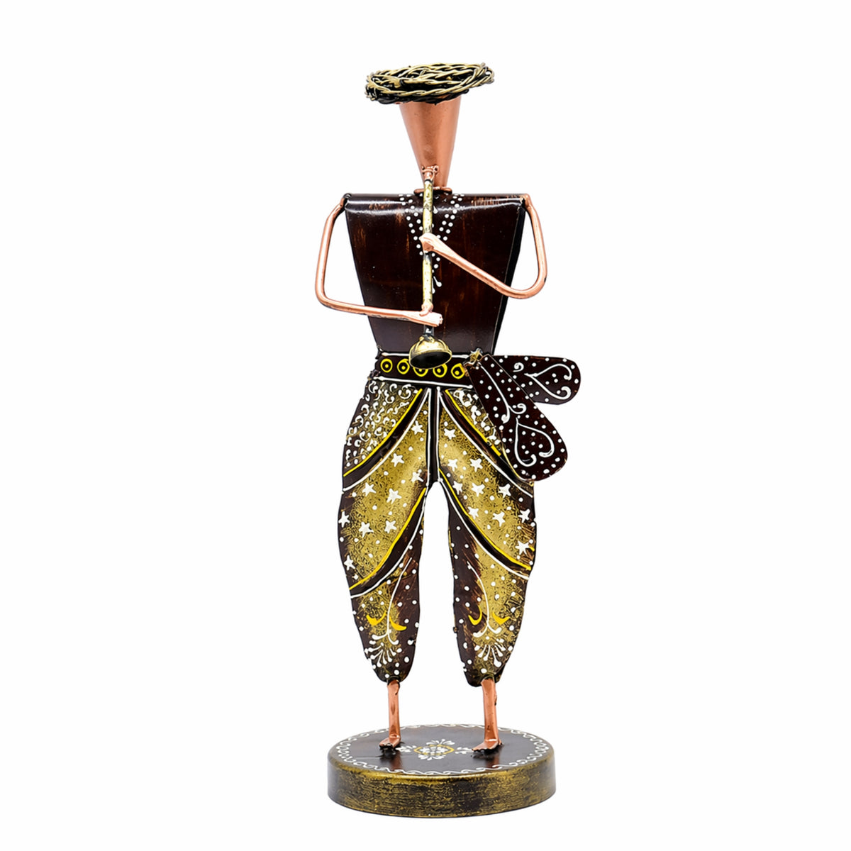 Handcrafted Rajasthani metal musician figurine for home decor, traditional Indian handicraft showpiece for living room decoration