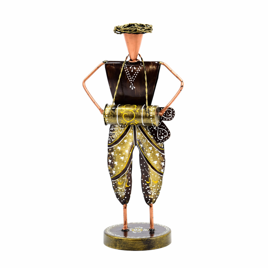 Handcrafted Rajasthani metal musician figurine for home decor, traditional Indian handicraft showpiece for living room decoration