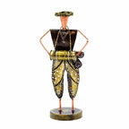 Handcrafted Rajasthani metal musician figurine for home decor, traditional Indian handicraft showpiece for living room decoration