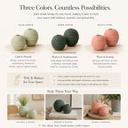Three vases in sage green, dark green, and dusty pink with color description and usage tips.
