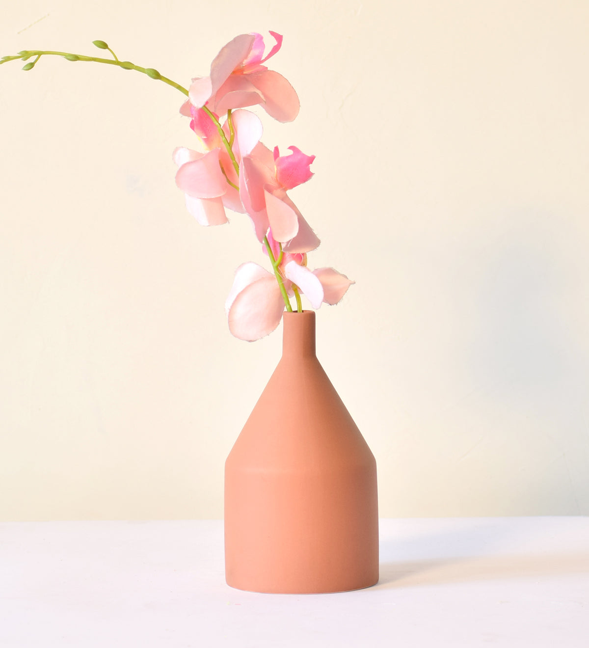 Elegant classic ceramic flower vase with red flowers for modern home décor