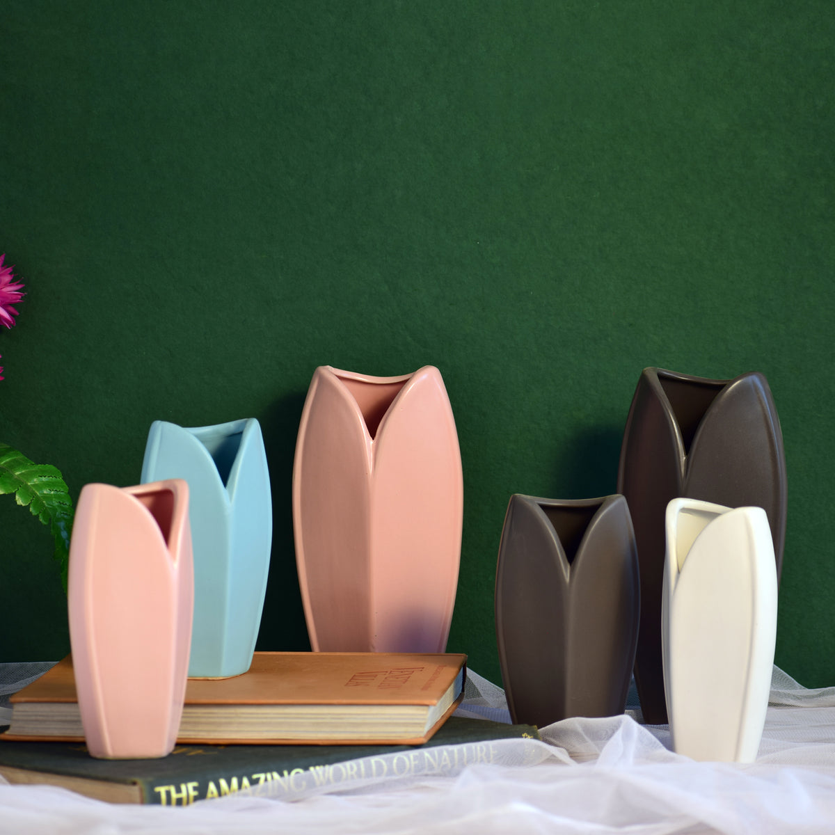 Modern matte ceramic flower vase in Nordic minimalist Collar design for luxury home décor and contemporary interiors in India