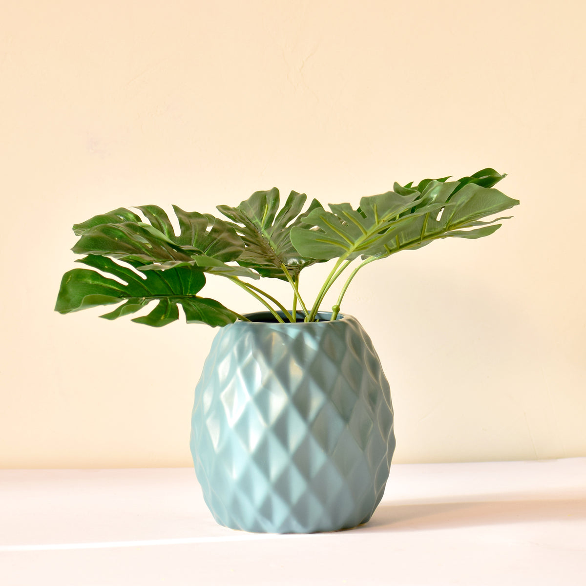 Delilah Cross modern ceramic vase with matte finish styled for luxury home décor with dried flowers in Indian interior setting