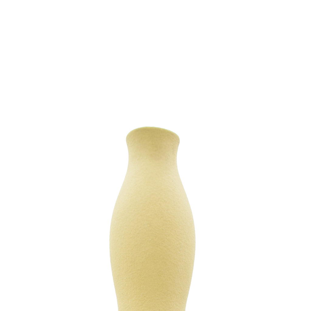Luxury slim Nordic ceramic flower vase with matte grey finish and orange artificial maple leaves on white table for modern home décor interiors.