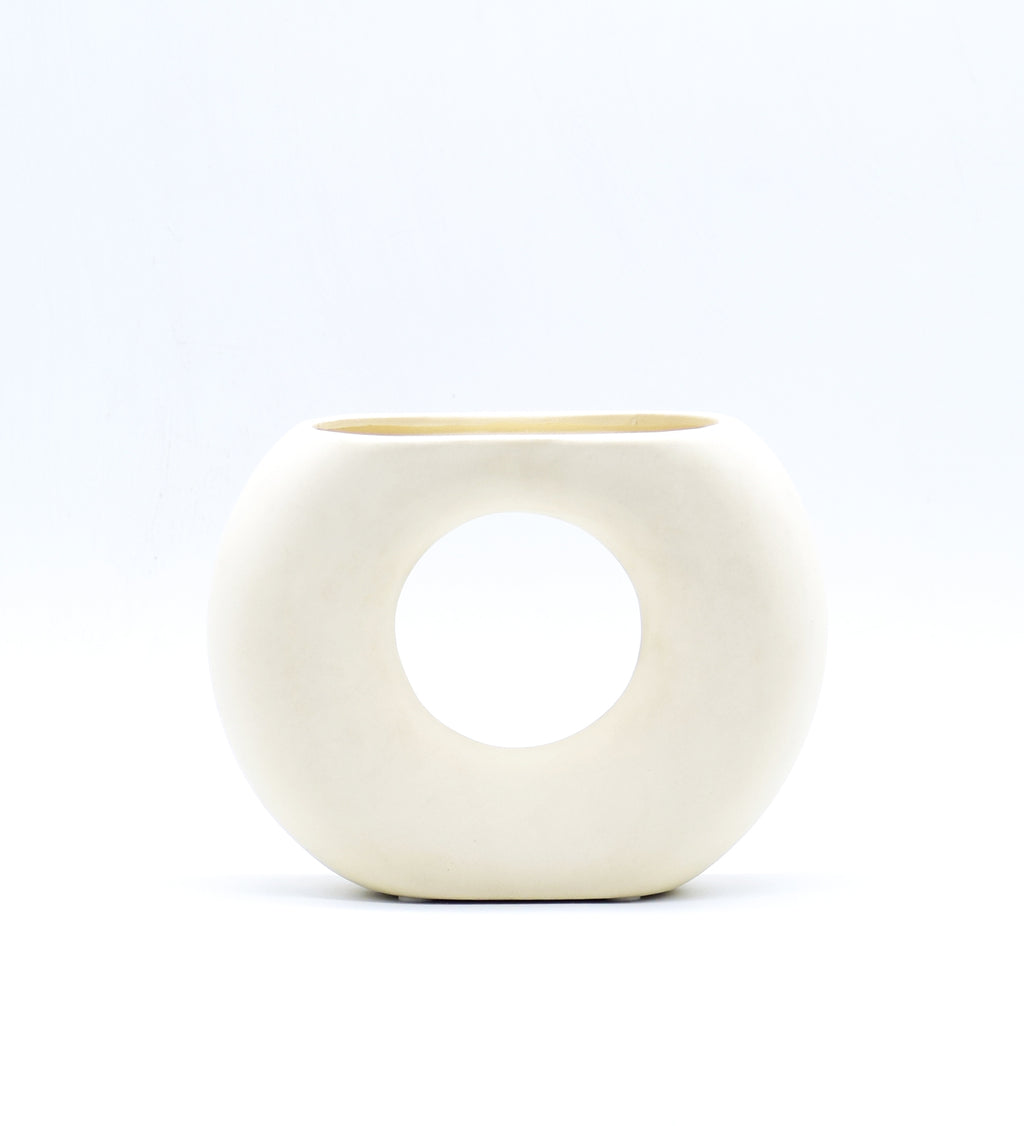 Morcee Half Donut Decorative Vase crafted from premium ceramic, styled in a modern luxury living room interior with contemporary home décor.