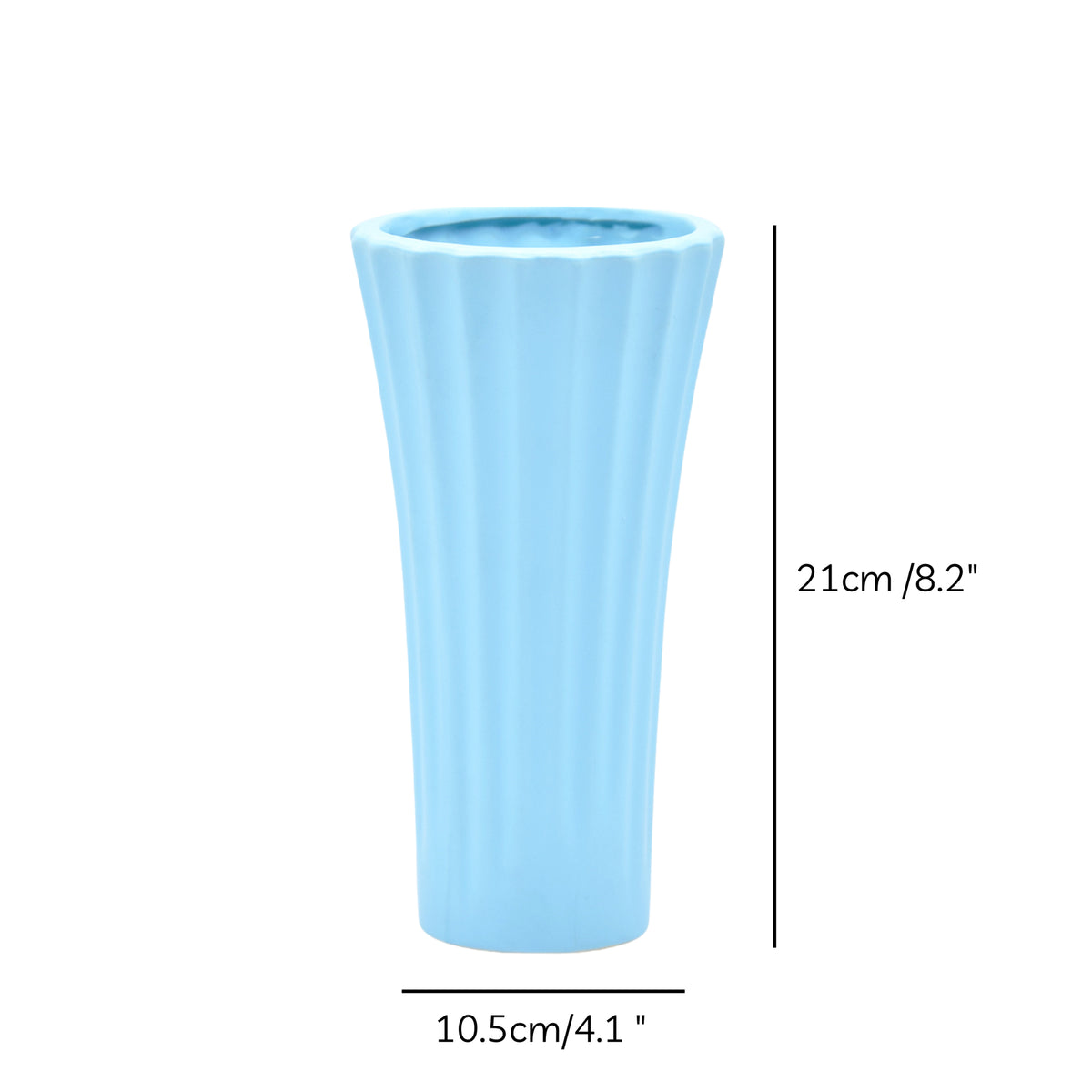 Sky blue ribbed ceramic flower vase with yellow flowers for modern luxury home décor and contemporary interior styling in India