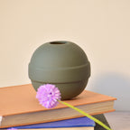 Modern ceramic Pokémon ball vase with baby breath flowers on wooden desk in aesthetic home interior