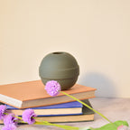 Modern ceramic Pokémon ball vase with baby breath flowers on wooden desk in aesthetic home interior